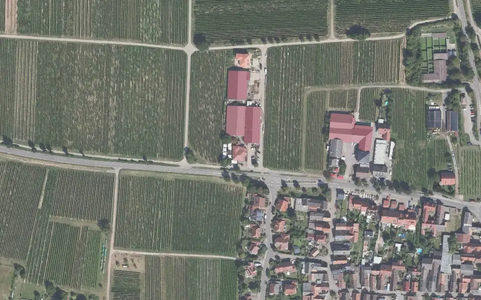 Luftbild der Umgebung von Weingut und Brennerei Marienhof in Venningen